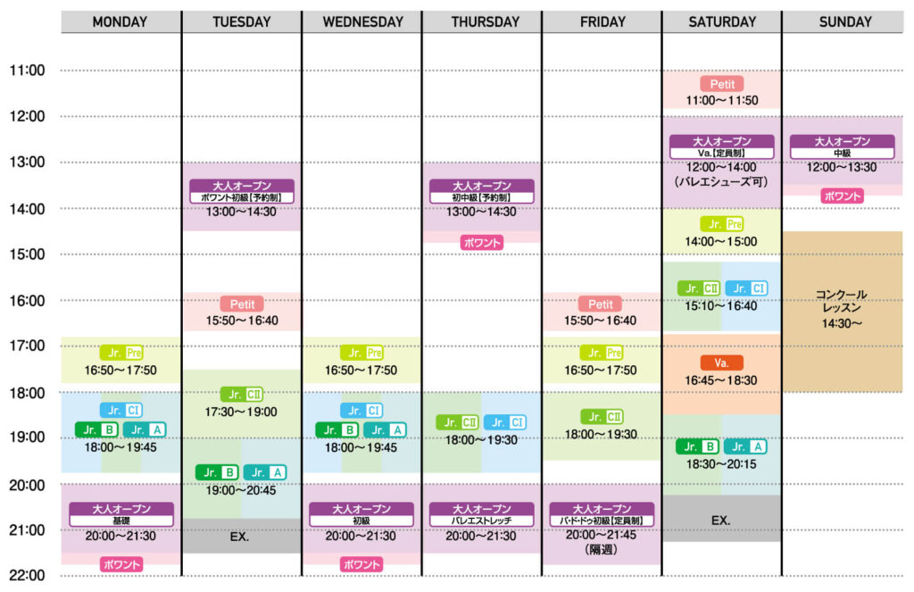 グレーシズバレエスタジオのクラススケジュール